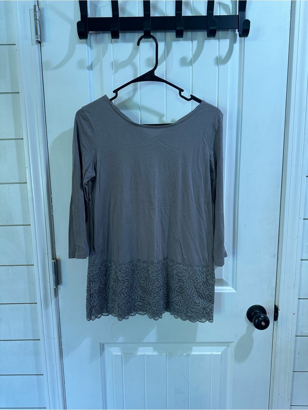 Garnet Hill Taupe Lace-Hem Long Sleeve Tunic